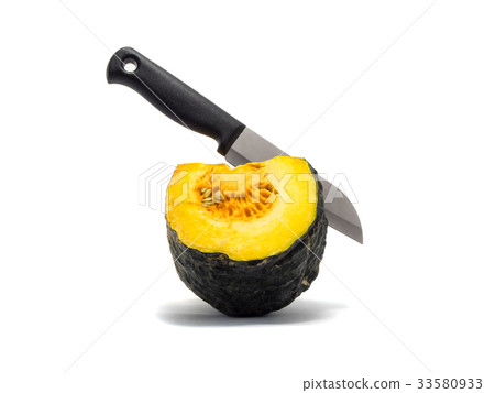 a knife stab equal part pumkin on white background 33580933
