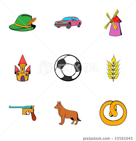 German icons set, cartoon style German icons set, cartoon style 33581043