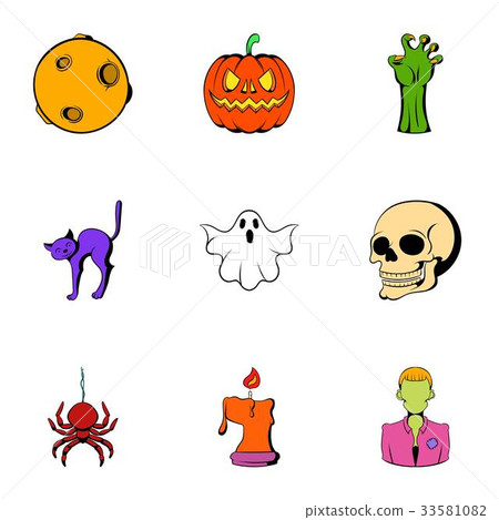 Pumpkin lantern icons set, cartoon style 33581082