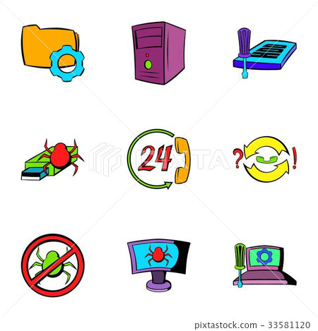 Virus danger icons set, cartoon style 33581120