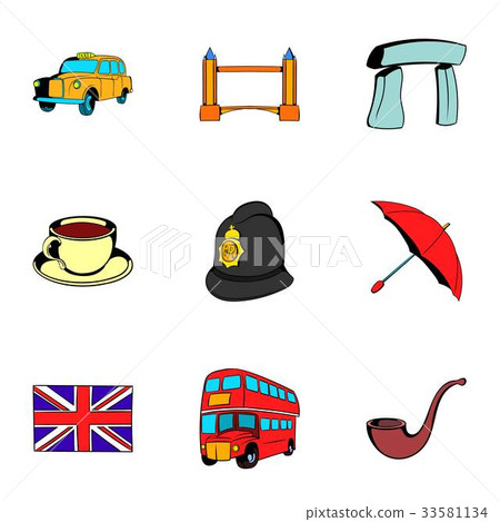 England icons set, cartoon style 33581134