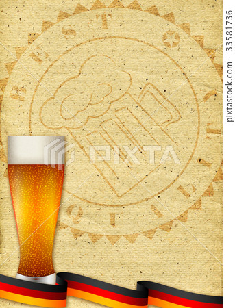 Background with stamp of quality and glass of beer Background with stamp of quality and glass of beer 33581736