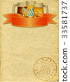 Paper background with three mugs of beer 33581737