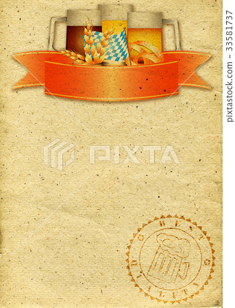 Paper background with three mugs of beer Paper background with three mugs of beer 33581737