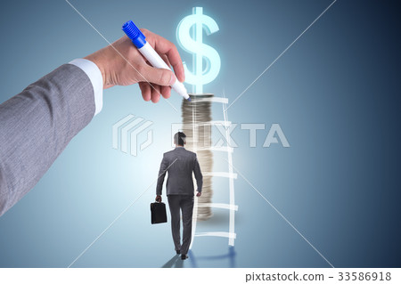 Businessman in front of money ladder 33586918