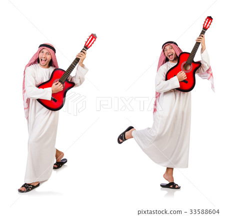 Arab man playing guitar isolated on white Arab man playing guitar isolated on white 33588604