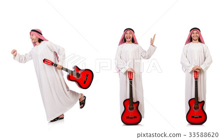 Arab man playing guitar isolated on white 33588620