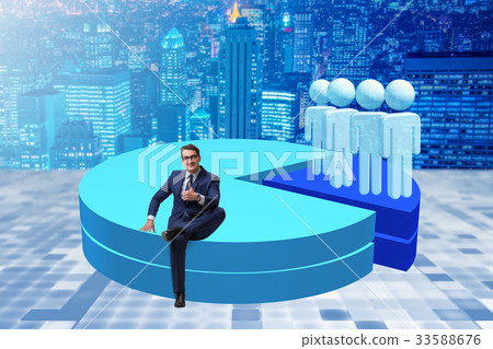 Businessman sitting on pie chart in business Businessman sitting on pie chart in business 33588676