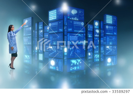 Doctor in telemedicine concept pressing buttons Doctor in telemedicine concept pressing buttons 33589297