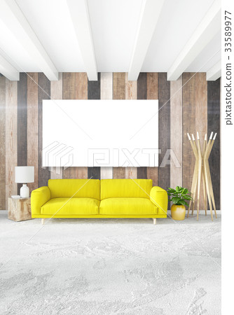 Minimal bedroom Interior design wood wall, yellow Minimal bedroom Interior design wood wall, yellow 33589977