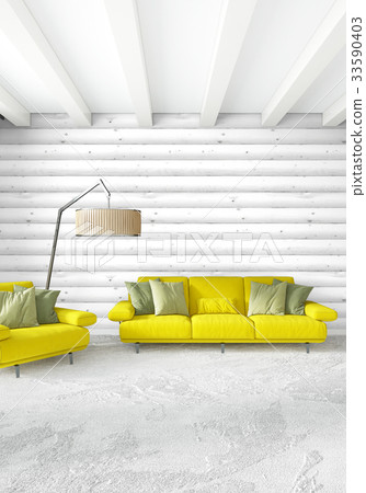 Minimal bedroom Interior design wood wall, yellow 33590403
