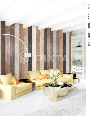 Minimal bedroom Interior design wood wall, yellow Minimal bedroom Interior design wood wall, yellow 33590702