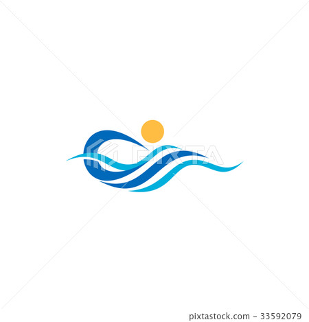blue waves and sun logo symbol icon vector design 33592079