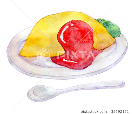 Watercolor illustration food omelet rice 33592131