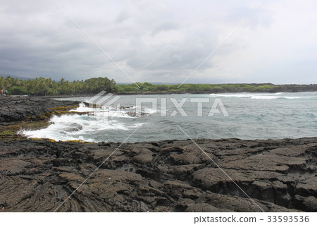 黑沙子海岸夏威夷海島Punaru夏威夷美國 黑沙子海岸夏威夷海島Punaru夏威夷美國 33593536