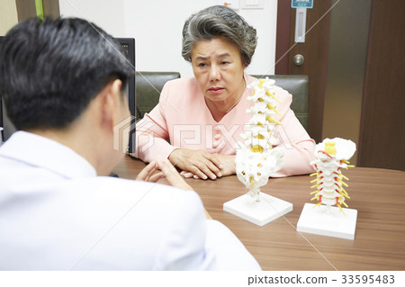 The old patient is listening what the doctor explaining to The old patient is listening what the doctor explaining to 33595483