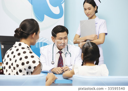 The picture of a doctor asking patient's situation The picture of a doctor asking patient's situation 33595540