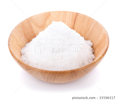 sea salt on wooden bowl isolated on white sea salt on wooden bowl isolated on white 33596317