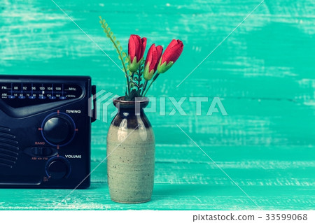 old radio receiver on table old radio receiver on table 33599068