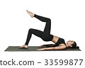 Woman exercising on yoga mat. Isolated on white. 33599877