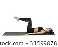 Woman exercising on yoga mat. Isolated on white. 33599878