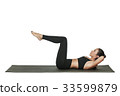Woman exercising on yoga mat. Isolated on white. 33599879