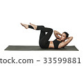 Woman exercising on yoga mat. Isolated on white. 33599881