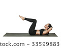 Woman exercising on yoga mat. Isolated on white. 33599883