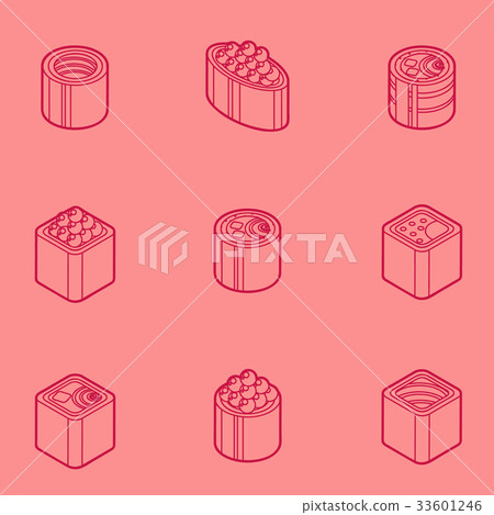 Sushi flat outline isomeric icons Sushi flat outline isomeric icons 33601246