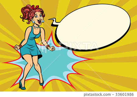 Pop art retro woman shouts with joy, positive 33601986