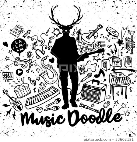 Hipster deer with a guitar and cool eye glasses Hipster deer with a guitar and cool eye glasses 33602181