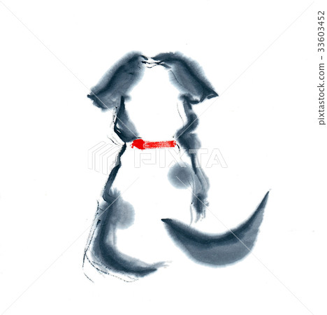 狗（狗）新年的卡片插圖水墨畫_ 0010 33603452