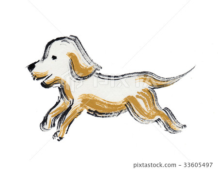 Rabbit (dog) New Year's card illustration Ink painting _ 0017 33605497