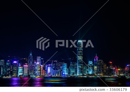 Hong Kong night view and laser show 33606179