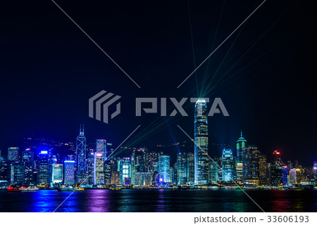 Hong Kong night view and laser show 33606193