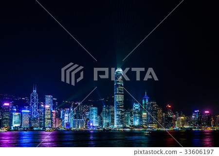 Hong Kong night view and laser show 33606197