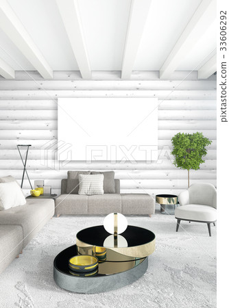 White bedroom minimal Interior design with wood 33606292