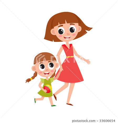 Mother and daughter, little girl walking with mom 33606654