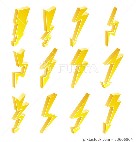 3D Lightning Icons Vector Set. Cartoon Yellow 3D Lightning Icons Vector Set. Cartoon Yellow 33606864