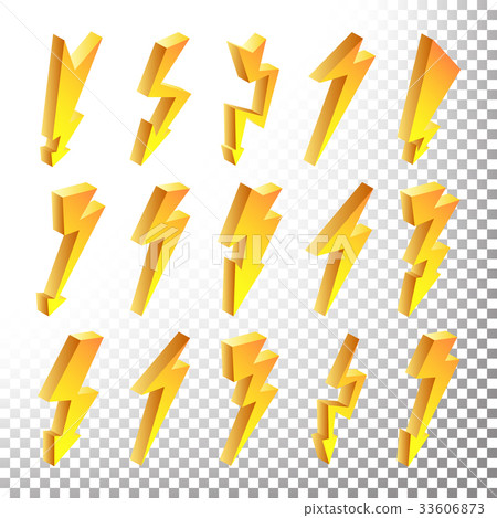 3D Lightning Icons Vector Set. Cartoon Yellow 33606873