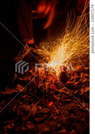 Closeup male hand and bonfire slow shutter picture 33607274