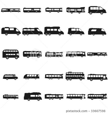 Bus set Vector black icon on white Bus set Vector black icon on white 33607598