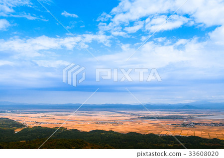 Akita rice field, view from Mt. Kanpu, Oga-shi. Akita rice field, view from Mt. Kanpu, Oga-shi. 33608020