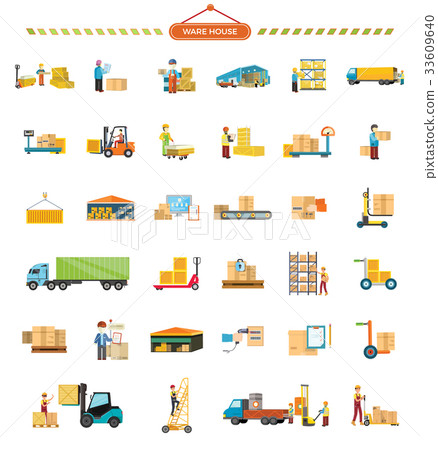 Set of Warehouse Icons in Flat Design 33609640