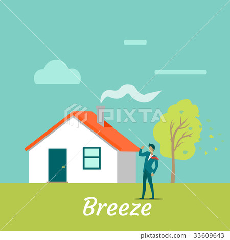 Breeze Gentle Wind Blowing on Young Man. Vector Breeze Gentle Wind Blowing on Young Man. Vector 33609643