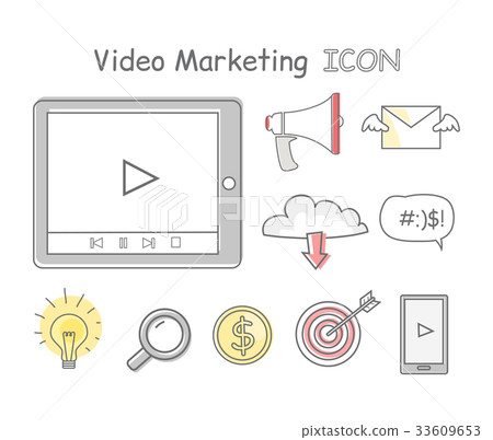 Video Marketing Icons Isolated on White Video Marketing Icons Isolated on White 33609653