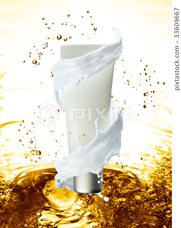 White cream bottle mock up of water splash golden White cream bottle mock up of water splash golden 33609667