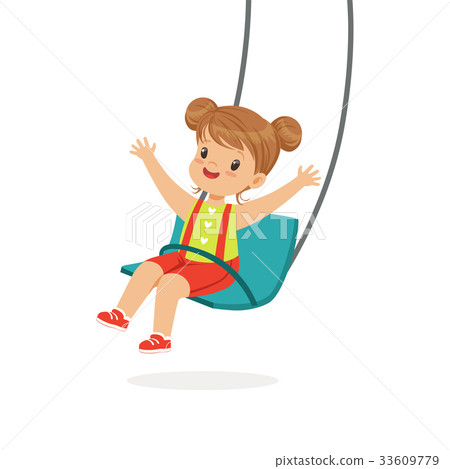 Cute little girl swinging on a swing, kid have a Cute little girl swinging on a swing, kid have a 33609779