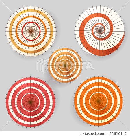 Asian paper umbrella top view collection Asian paper umbrella top view collection 33610142