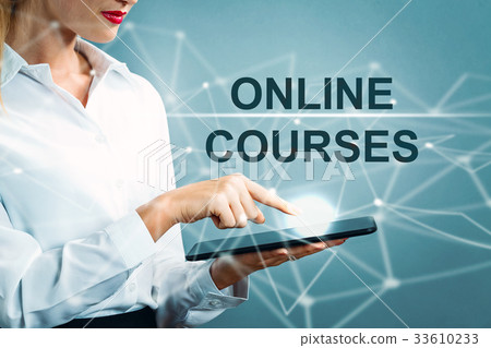 Online Courses text with business woman 33610233